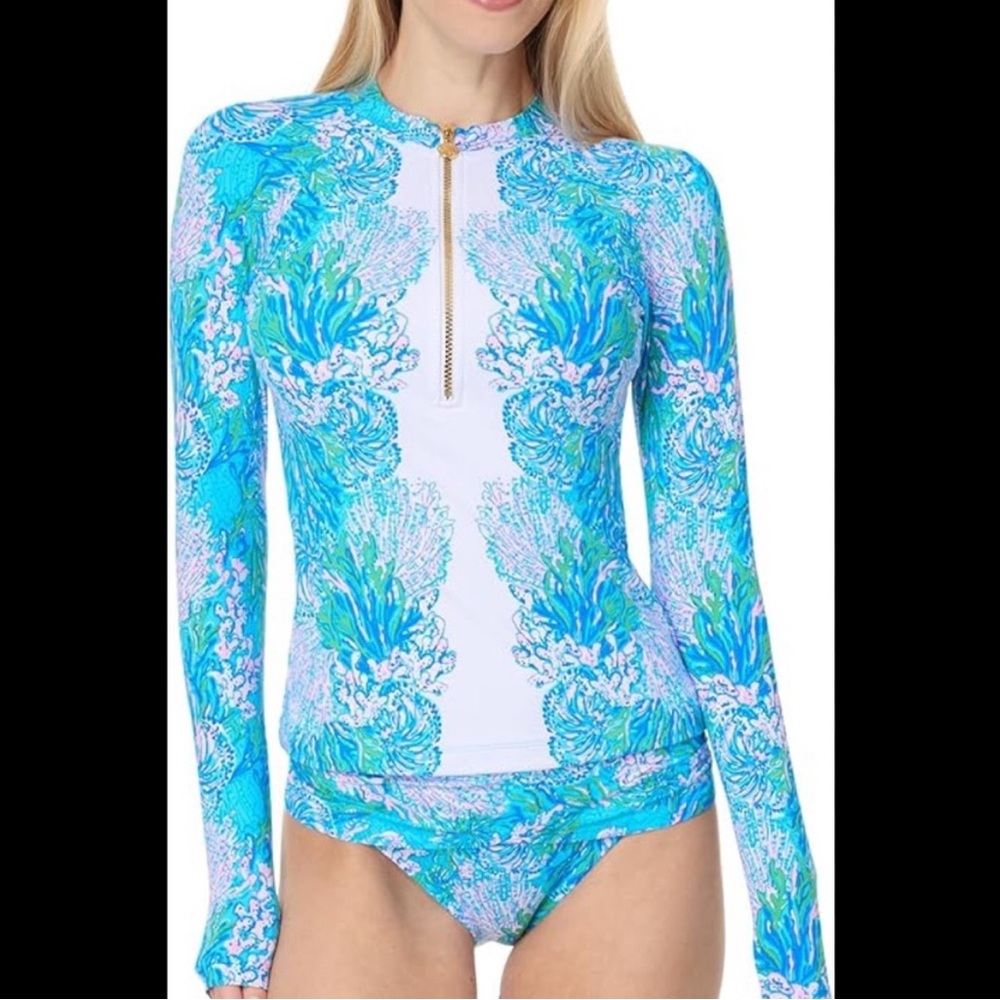 Blue and White Long Sleeve Rash Guard
